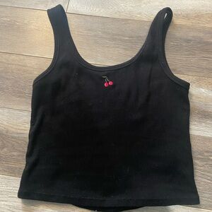 Garage Black Tank Top with Cherry Embroidery